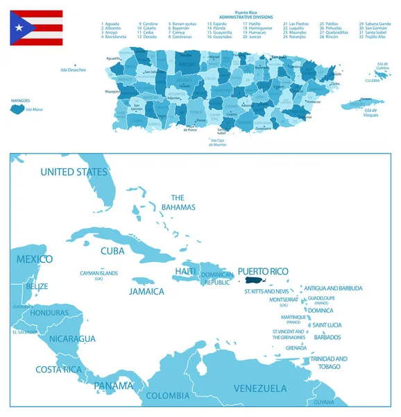 Porto Rico Carte Bleue Très Détaillée Illustration Vectorielle — Image vectorielle
