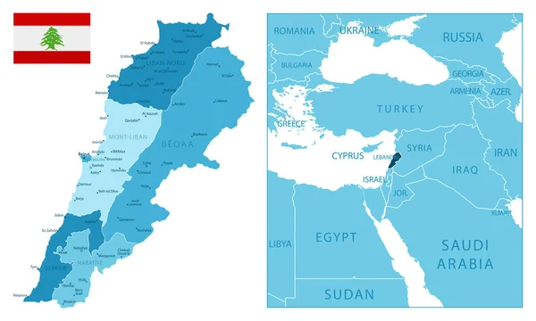 Ливан Подробная Голубая Карта Векторная Иллюстрация — стоковый вектор