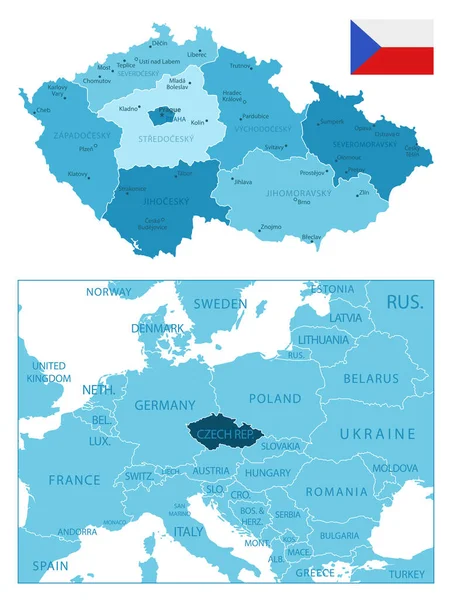 República Checa Mapa Azul Muy Detallado Ilustración Vectorial — Vector de stock