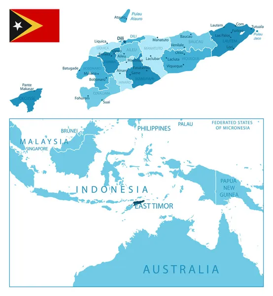 Östtimor Mycket Detaljerad Blå Karta Vektorillustration — Stock vektor