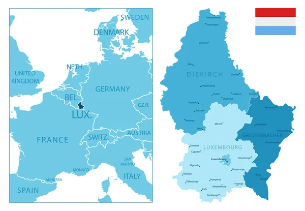 Luxemburgo Mapa Azul Altamente Detalhado Ilustração Vetorial — Vetor de Stock