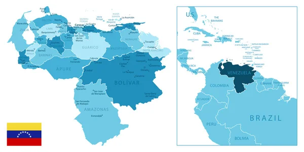 Venezuela Mapa Azul Altamente Detalhado Ilustração Vetorial — Vetor de Stock