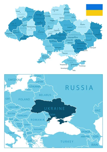 Ukrayna - çok detaylı mavi harita. Vektör illüstrasyonu