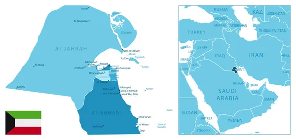 科威特 非常详细的蓝色地图 矢量说明 — 图库矢量图片