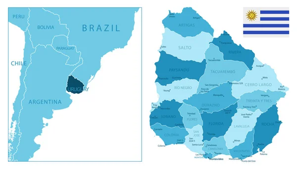 Ουρουγουάη Εξαιρετικά Λεπτομερής Μπλε Χάρτης Εικονογράφηση Διανύσματος — Διανυσματικό Αρχείο