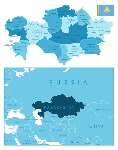 Казахстан Дуже Детальна Синя Мапа Приклад Вектора — стоковий вектор