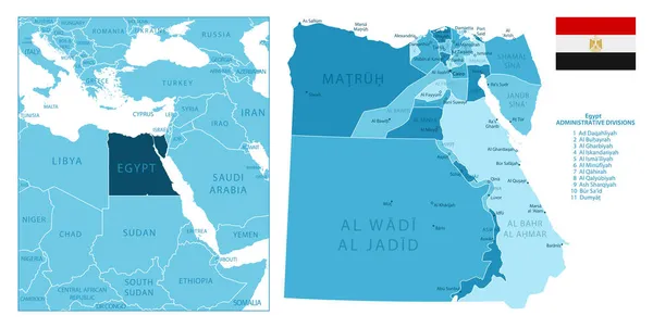 Egypt Velmi Podrobná Modrá Mapa Vektorová Ilustrace — Stockový vektor