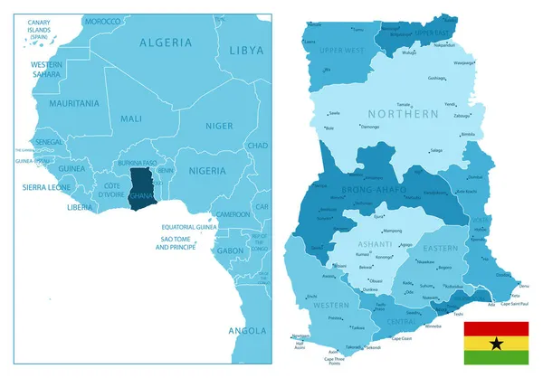 Ghana Carte Bleue Très Détaillée Illustration Vectorielle — Image vectorielle