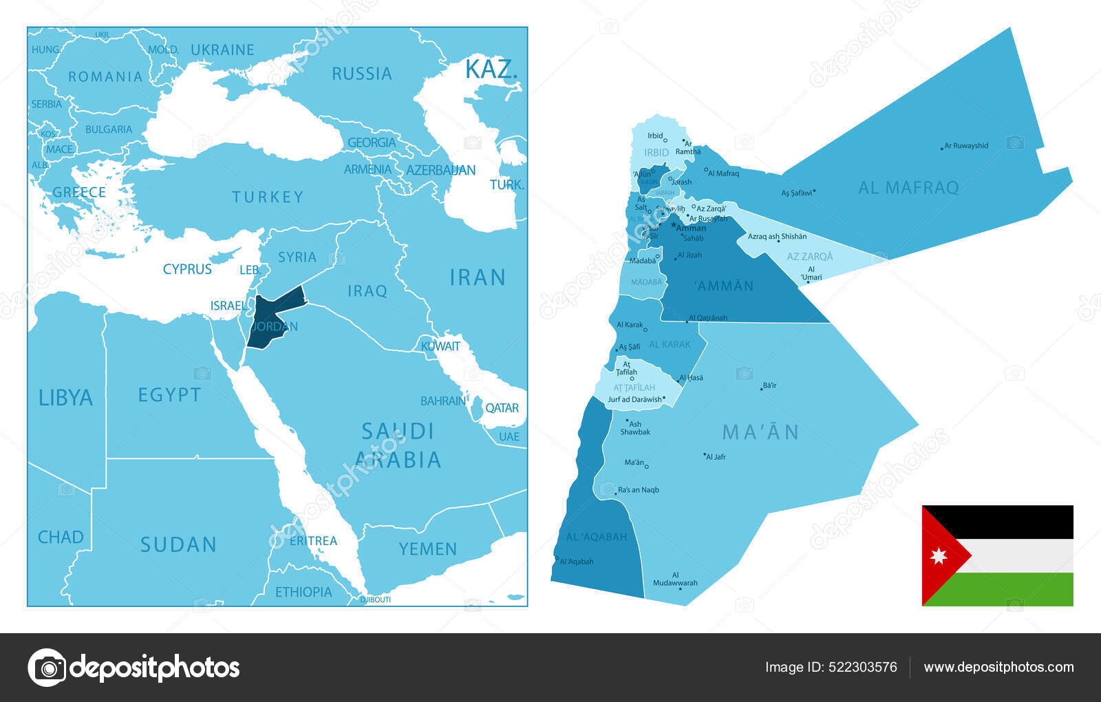 Jordan Svært Detaljert Blått Kart Vektorillustrasjon – stockvektor ©gt29  522303576