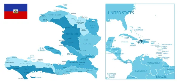 ハイチ 非常に詳細な青地図 ベクターイラスト — ストックベクタ