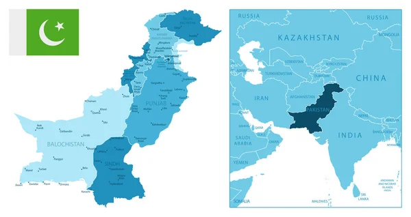 Pakistán Mapa Azul Altamente Detallado Ilustración Vectorial — Vector de stock