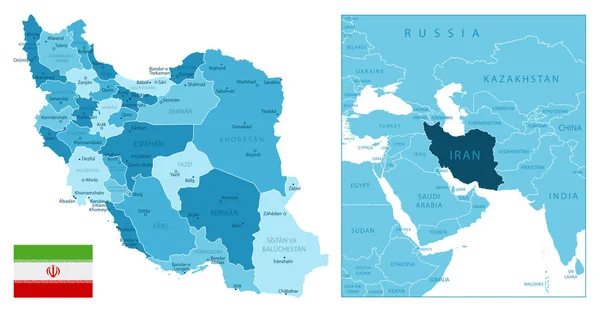 Иран Подробная Синяя Карта Векторная Иллюстрация — стоковый вектор