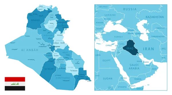 Ирак Подробная Голубая Карта Векторная Иллюстрация — стоковый вектор