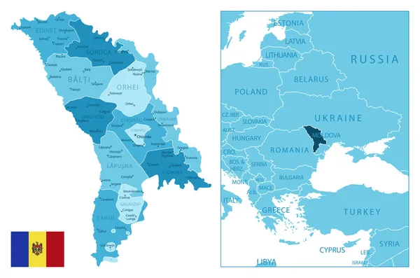 Moldavia Mapa Azul Muy Detallado Ilustración Vectorial — Archivo Imágenes Vectoriales