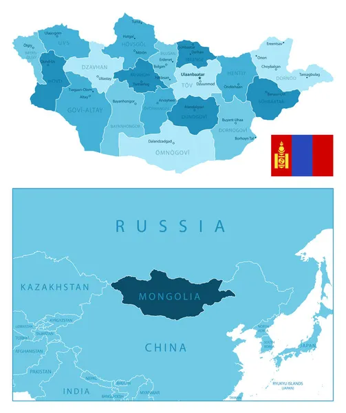 Монголія Дуже Детальна Синя Мапа Приклад Вектора — стоковий вектор