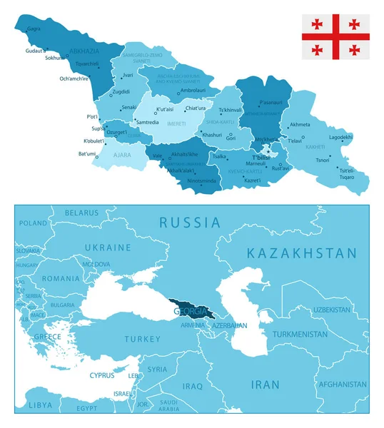 Грузия Подробная Синяя Карта Векторная Иллюстрация — стоковый вектор