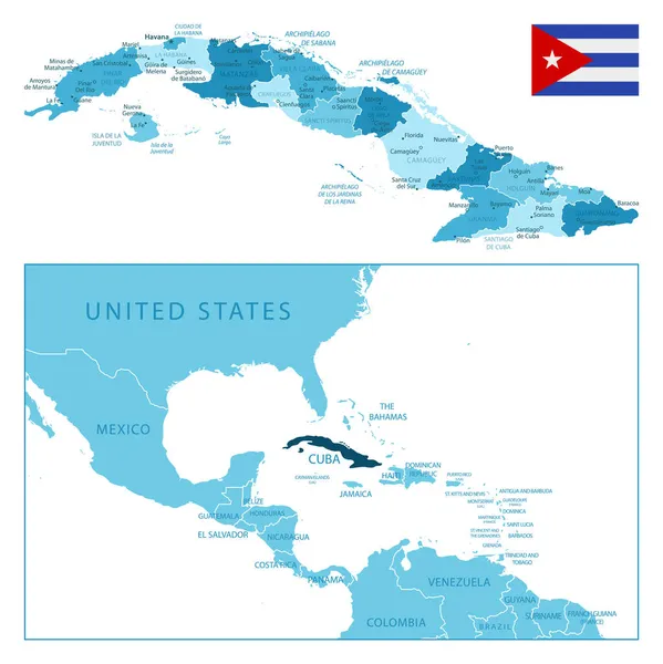Cuba Mapa Azul Altamente Detallado Ilustración Vectorial — Vector de stock