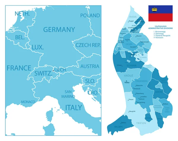 Ліхтенштейн Дуже Детальна Синя Мапа Приклад Вектора — стоковий вектор