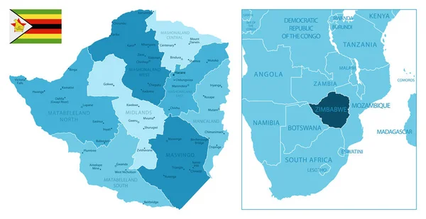 Зимбабве Подробная Голубая Карта Векторная Иллюстрация — стоковый вектор