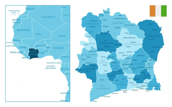 Cote Divoire Nagyon Részletes Kék Térkép Vektorillusztráció — Stock Vector