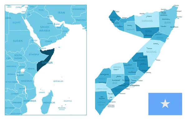 Σομαλία Εξαιρετικά Λεπτομερής Μπλε Χάρτης Εικονογράφηση Διανύσματος — Διανυσματικό Αρχείο