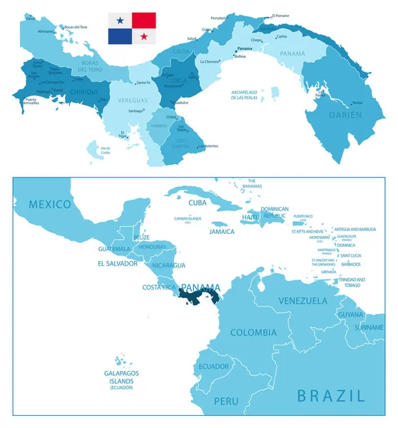 Panamá Mapa Azul Altamente Detallado Ilustración Vectorial — Vector de stock