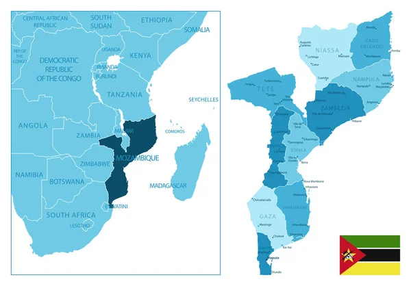 Mozambique Mapa Azul Muy Detallado Ilustración Vectorial — Vector de stock