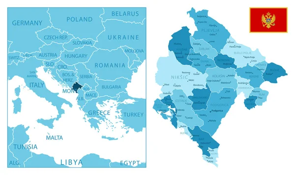 Montenegro Mapa Azul Muy Detallado Ilustración Vectorial — Vector de stock