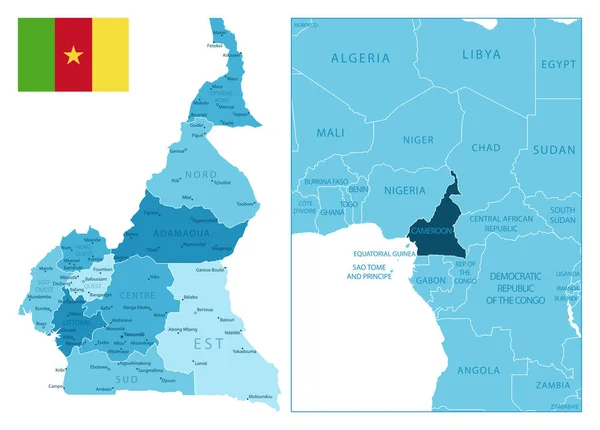 Camerún Mapa Azul Muy Detallado Ilustración Vectorial — Vector de stock