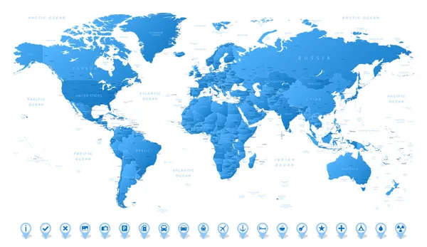 Mappa Del Mondo Mappa Dettagliata Del Mondo Con Confini Tutti — Vettoriale Stock