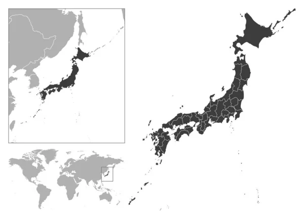 Japan Detaljerad Landskiss Och Läge Världskartan Vektorillustration — Stock vektor