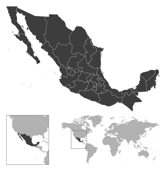 Mexiko Detaillierte Länderskizze Und Lage Auf Der Weltkarte Vektorillustration — Stockvektor
