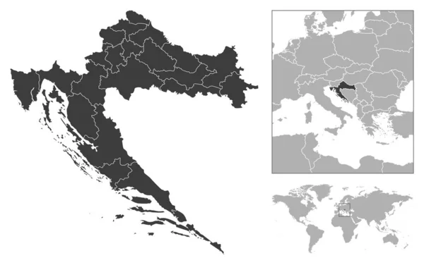 Kroatien Detaljerad Landskiss Och Läge Världskartan Vektorillustration — Stock vektor