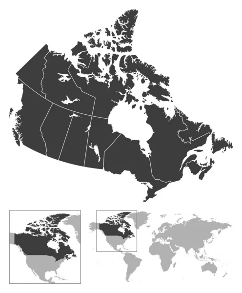 加拿大 详细的国家纲要和世界地图上的位置 矢量说明 — 图库矢量图片