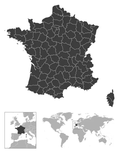 Fransa Detaylı Ülke Çizgisi Dünya Haritasındaki Konumu Vektör Illüstrasyonu — Stok Vektör
