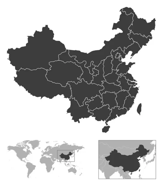 Chiny Szczegółowy Zarys Kraju Lokalizacja Mapie Świata Ilustracja Wektora — Wektor stockowy