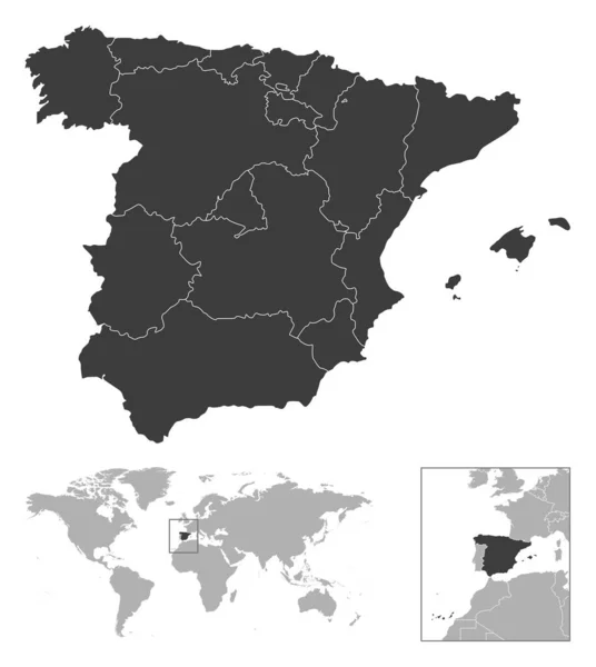 Spanje Gedetailleerde Landkaart Locatie Wereldkaart Vectorillustratie — Stockvector