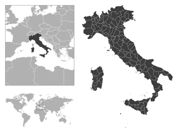 Italien Detaillierte Länderskizze Und Lage Auf Der Weltkarte Vektorillustration — Stockvektor