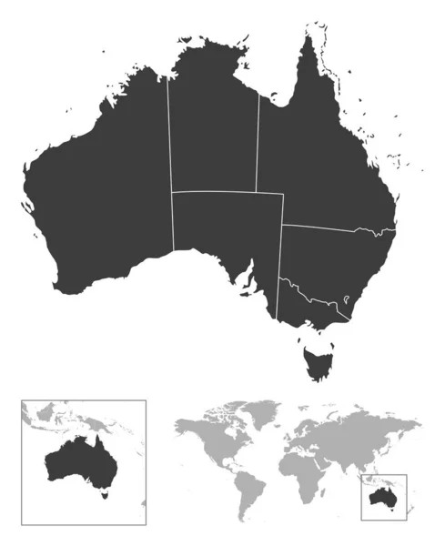 Australien Detaillierte Länderskizze Und Lage Auf Der Weltkarte Vektorillustration — Stockvektor