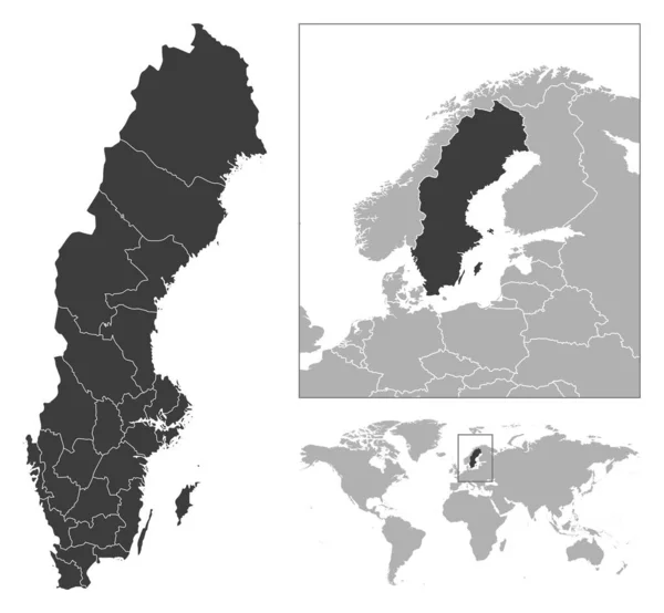 Schweden Detaillierte Länderskizze Und Lage Auf Der Weltkarte Vektorillustration — Stockvektor