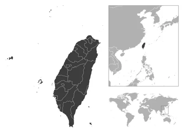 Taiwan Schema Dettagliato Del Paese Posizione Sulla Mappa Del Mondo — Vettoriale Stock