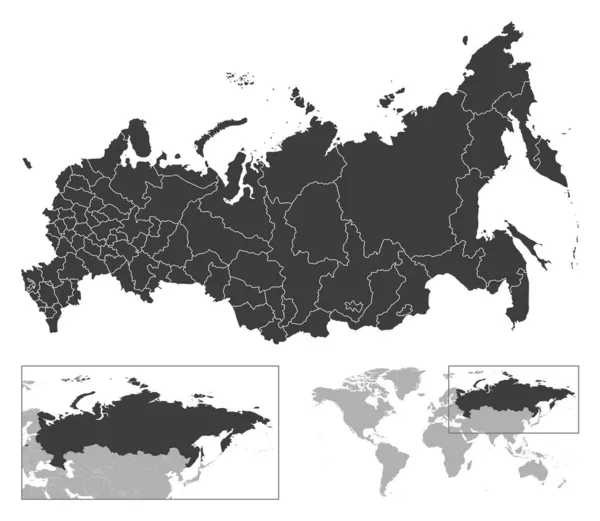 俄罗斯联邦 详细的国家纲要和世界地图上的位置 矢量说明 — 图库矢量图片