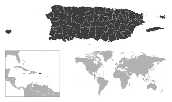 Porto Rico Esboço Detalhado País Localização Mapa Mundo Ilustração Vetorial —  Vetores de Stock