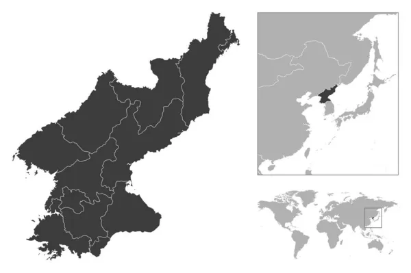 Noord Korea Gedetailleerde Landkaart Locatie Wereldkaart Vectorillustratie — Stockvector