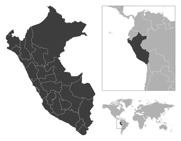 Peru Esboço Detalhado País Localização Mapa Mundo Ilustração Vetorial — Vetor de Stock