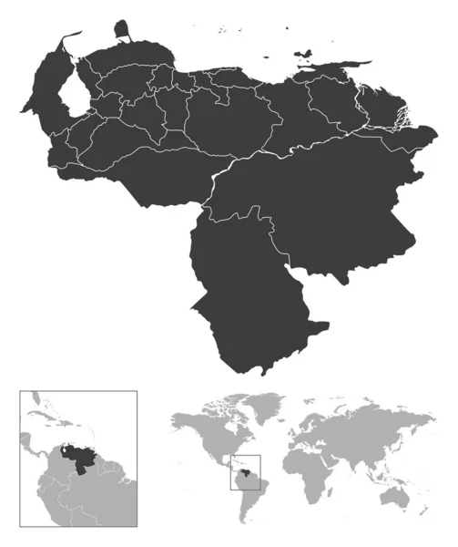 Venezuela Detaillierte Länderskizze Und Lage Auf Der Weltkarte Vektorillustration — Stockvektor