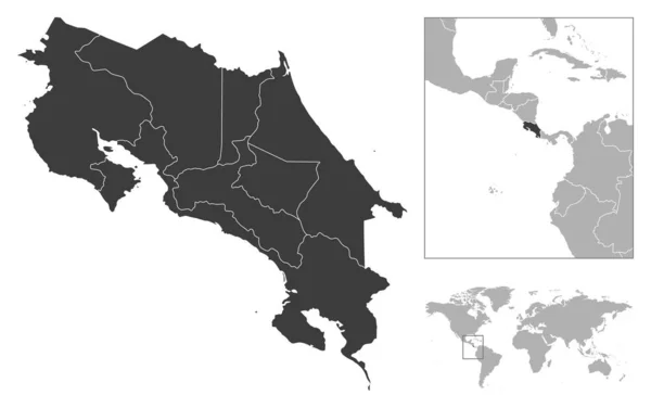 Costa Rica Detaljerad Landskiss Och Läge Världskartan Vektorillustration — Stock vektor