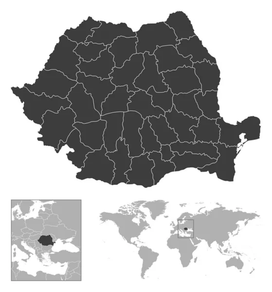 罗马尼亚 详细的国家概况和世界地图上的位置 矢量说明 — 图库矢量图片