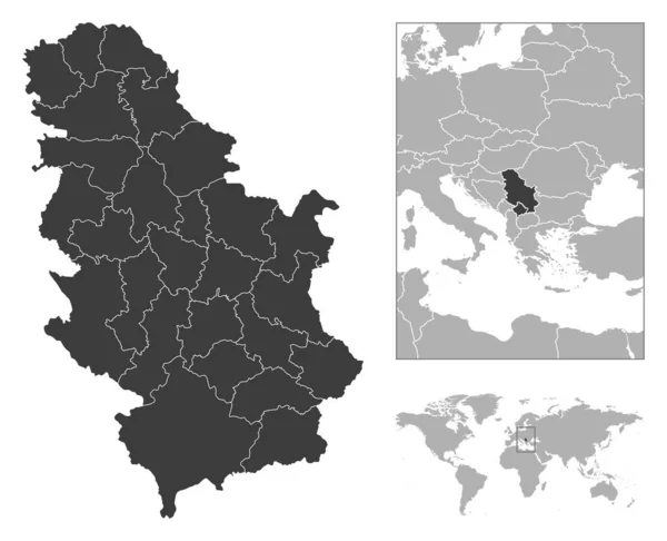 塞尔维亚 详细的国家概况和世界地图上的位置 矢量说明 — 图库矢量图片