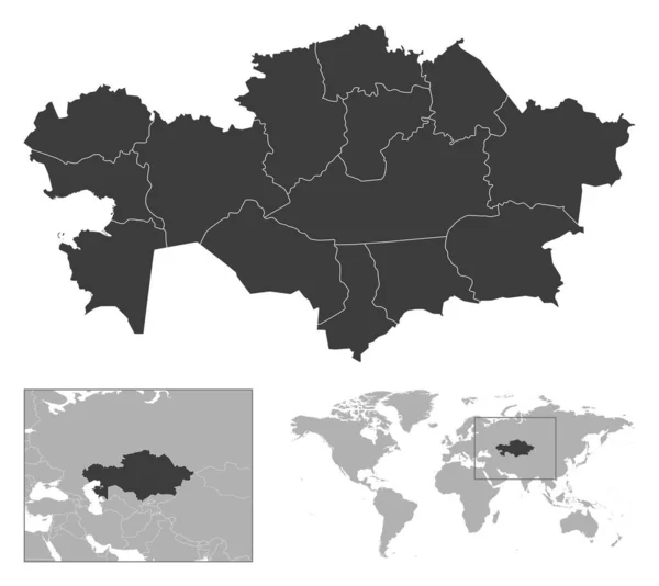 Cazaquistão Esboço Detalhado País Localização Mapa Mundo Ilustração Vetorial —  Vetores de Stock